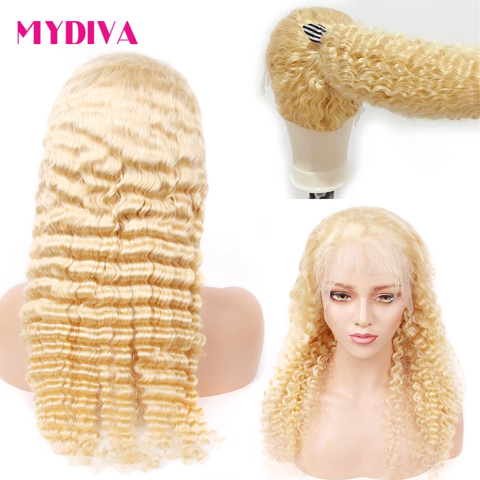 

613 Lace Front Wig Deep Wave Honey Blonde Lace Front Human Hair Wig Pre Plucked Transparent Lace Glueless Lace Wigs Remy Hair