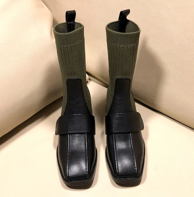 Женская обувь для подиума; коллекция года; дизайн; Botas Mujer; 4 цвета; зимние ботинки с квадратным носком; женские ботильоны на не сужающемся книзу массивном каблуке; Botines - Цвет: with short plush