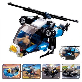 

4 In 1 City Police Dispatch Command Vehicles Building Blocks Helicopter Car Assembling Bricks Toys For Children's Kids Gifts