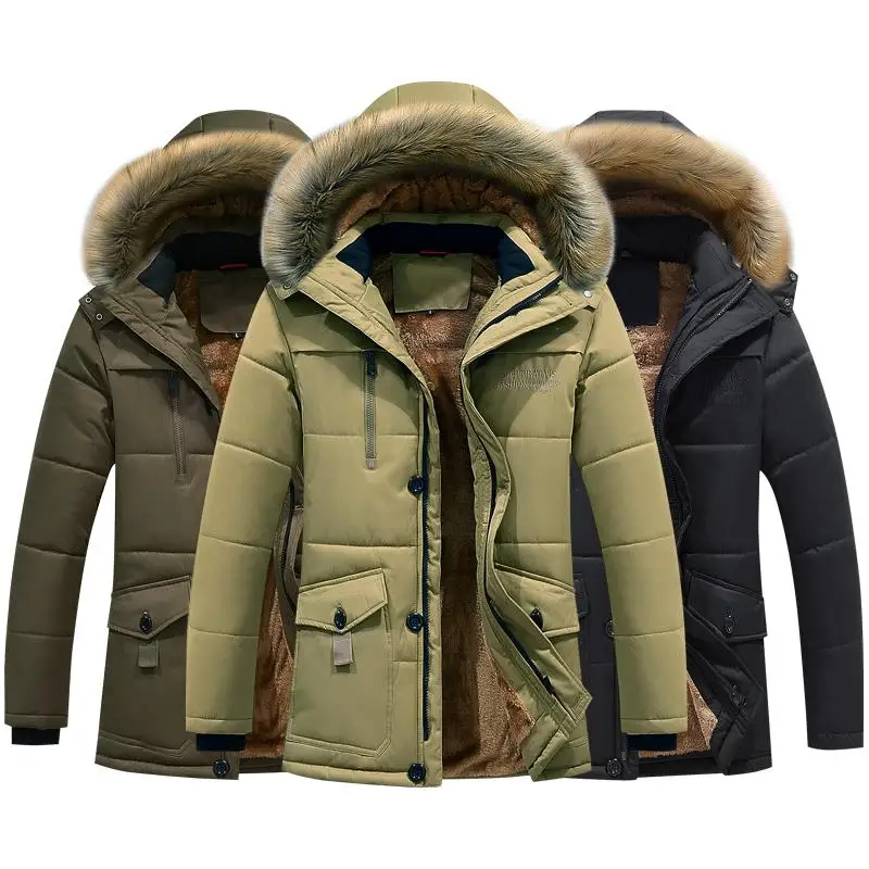 Зимняя мужская куртка размера плюс 6XL 7XL 8XL Толстая теплая парка флисовая Повседневная куртка с меховым капюшоном пальто с карманами ветровка верхняя одежда L-8XL