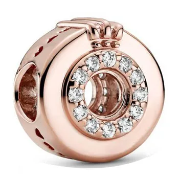 

Original Rose Sparkling Logo & Crown O With Crystal Beads Fit 925 Sterling Silver Charm Bracelet Diy Jewelry
