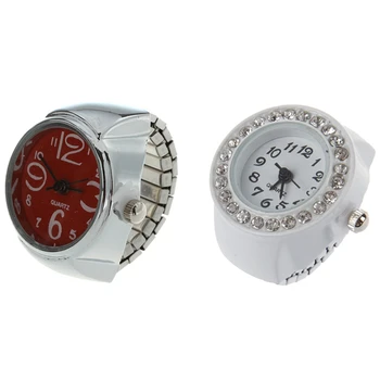 

Finger Ring Watch Chic White Rhinestone for Ladies & Watch Ring Quartz Movement Alloy Round Dial Red Jewelry