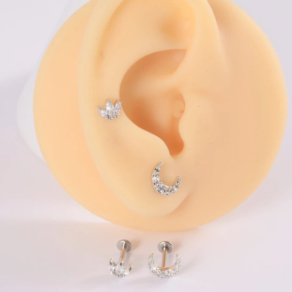 1pcs Surgical Steel Zircon Ear Stud Lip Ring Cartilage Helix Lobe Conch Piercing Jewelry