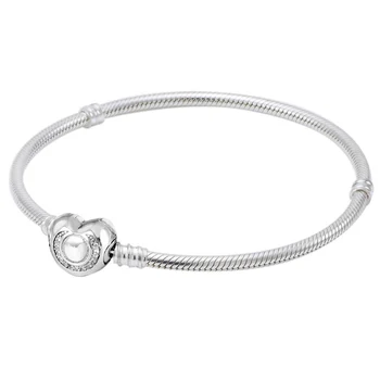 

Original Crystal Wishful Heart Snake Chain Bracelet Bangle Fit 925 Sterling Silver Bead Charm Bracelet DIY Europe Jewelry