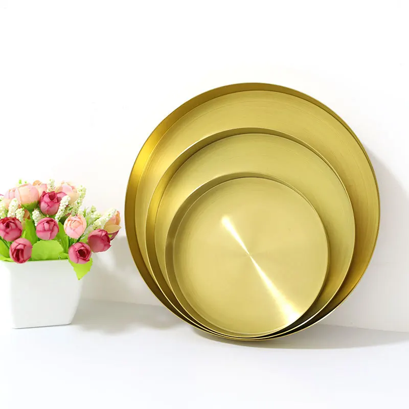 

Gold Food Display Tray for Home Kitchen Tableware Fruit Brass Round Plates Cupcake Stands Christmas Dessert Tray Dinnerware