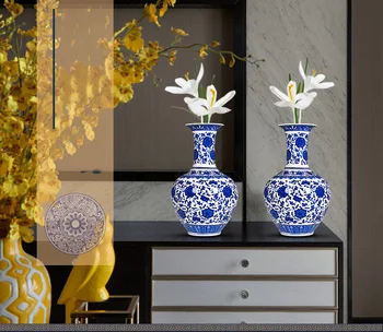 

JINGDEZHEN CERAMIC VASE ORNAMENTS DECORATION CRAFTS HOME LIVINGROOM FLOWER ARRANGEMENT BLUE WHITE PORCELAIN ACCESSORIES DECOR