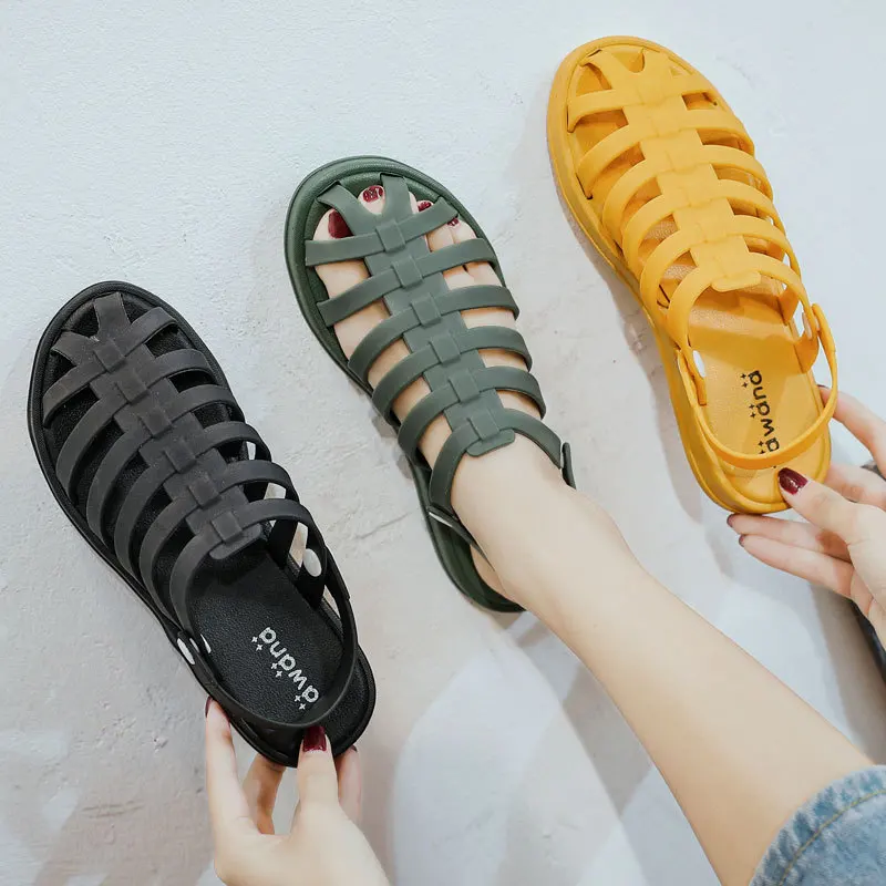 Jelly Baotou Summer Rome Women Slippers Female Soft Bottom Anti-skid Outside Beach Hole Shoes Woman Lazy | Обувь