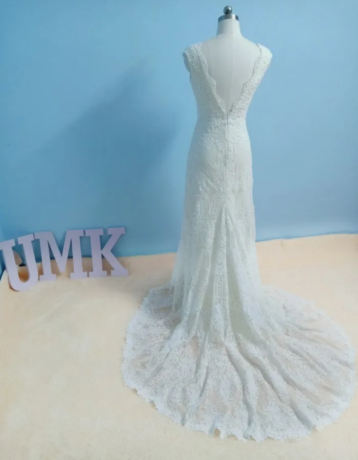 UMK Vestido De Noiva винтажное Бохо свадебное платье Сексуальное Кружевное с коротким рукавом с открытой спиной пляжные свадебные платья