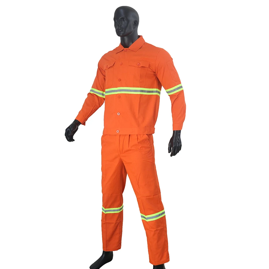 反射ストライプ付きオレンジつなぎ 反射ストライプ付きオレンジつなぎ オレンジ衛生労働者のための