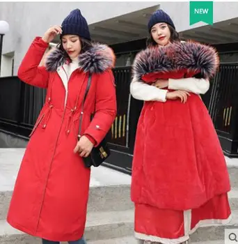 

2020 New Cotton Coat Female Winter Wear Long Section Large Fur Collar Down Cotton Padded Women Thick Warmth Slim Cotton Jacket