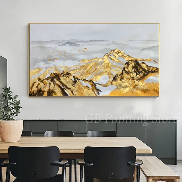 $US $69.00 Canvas acrylic painting gold art mountain Wall art Pictures for living room wall decor Hand painted modern abstract cuadro decor