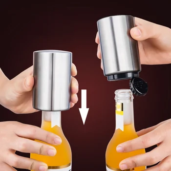 

Portable Magnetic Automatic Bottle Opener Stainless Steel Push Down Wine Beer Openers Practical Kitchen Accessories