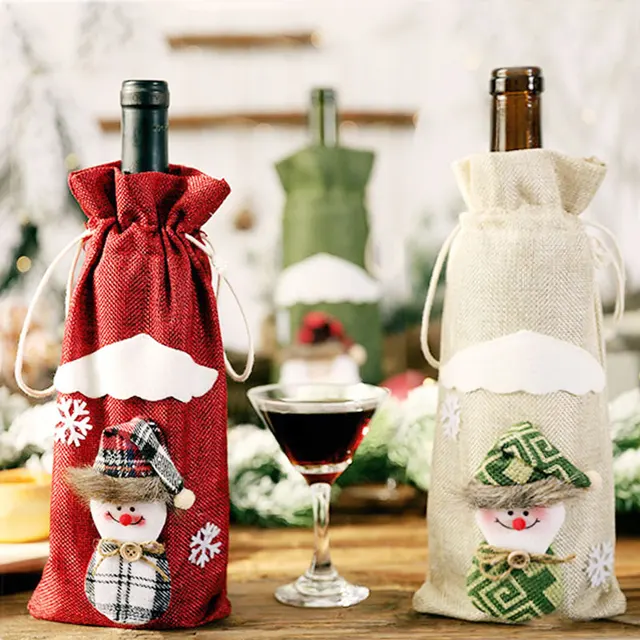 Christmas Decorations for Home Santa Claus Snowman Wine Bottle Dust Cover New Year 2021 Dinner Table Decor Noel 2020 Xmas Gift 5