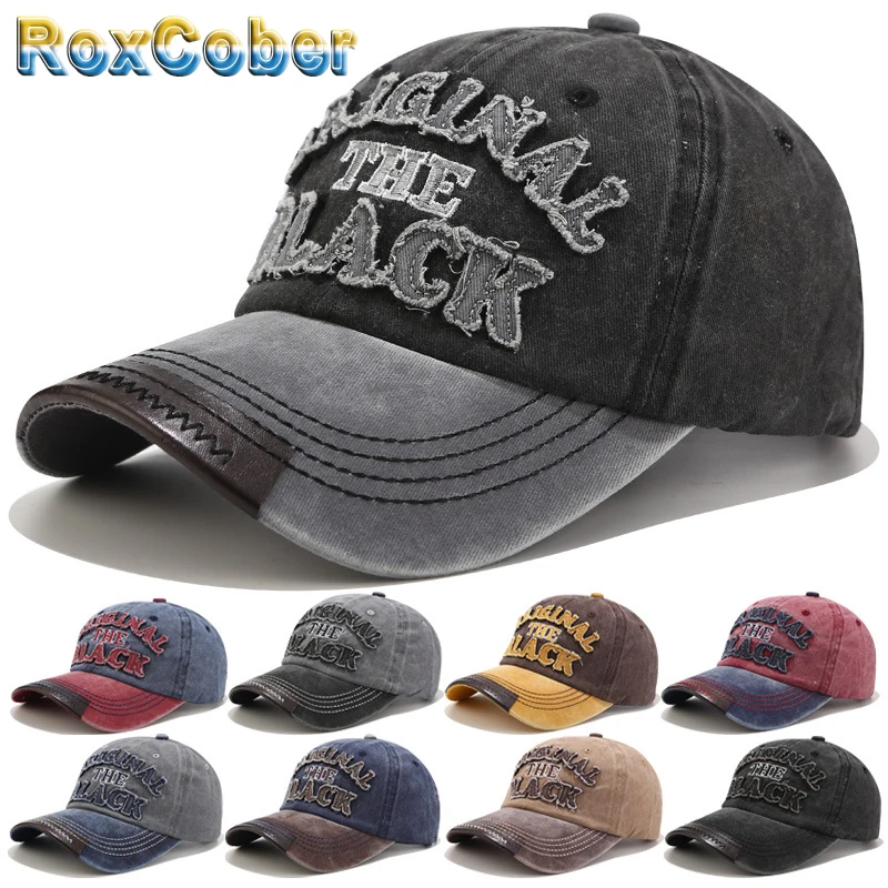 RoxCober винтажная хлопковая бейсболка, облегающая Кепка, бейсболка, шляпа, кепка, Повседневная Кепка, Черная кепка с надписью для мужчин и женщин 1021