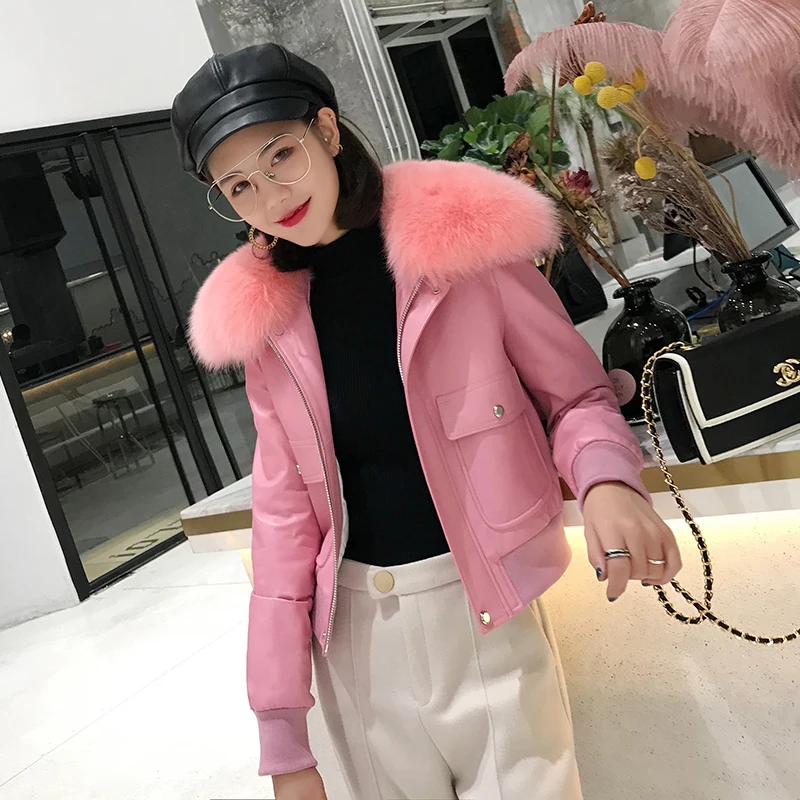 

100% Sheepskin Coat Female Fox Fur Collar Down Jackets 2020 Winter Jacket Women Genuine Leather Jacket Chaqueta Mujer MY