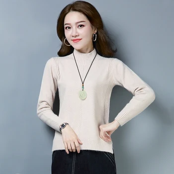 

2020 Autumn Winter Women Half-Turtleneck Long Sleeve Sweater Female Loose Knitted Pullover Ladies Pull Jumper