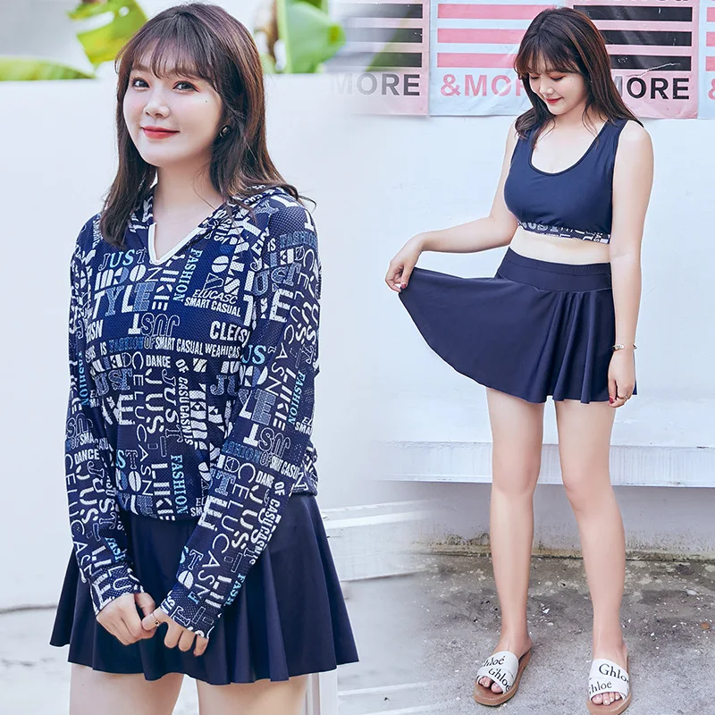 

Plus-sized Bathing Suit New Style Split Skirt-Three-piece Set Fat Mm 200 Belly Covering Slimming Hot Springs Tour Bathing Suit