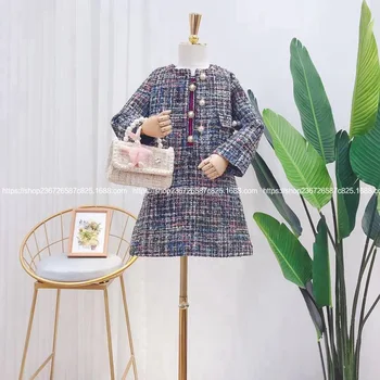 

Children's wear 2019 autumn new girl socialite temperament small breeze tweed coat vest skirt two-piece set