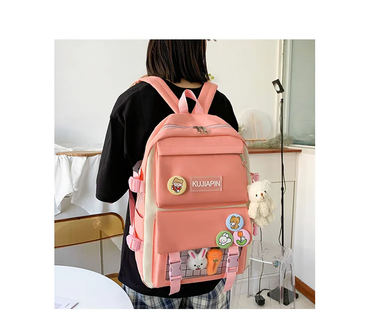 4 Pcs Sets women backpack Purple Colour Children's School Backpack Kawaii Backpack Bookbag School Bags for Teenage Girls Mochila 