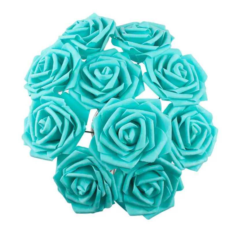 QIFU 10 шт. 8 см поролоновые розы Искусственные цветы маленькая Роза Свадебные фальшивые цветы праздничные принадлежности, домашний декор свадебный букет - Цвет: Tiffany blue