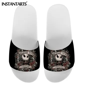 

INSTANTARTS Nightmare Before Christmas Print Summer Women Slides Slippers Home Ladies Gothic Sandals Flip Flops Zapatos de Mujer