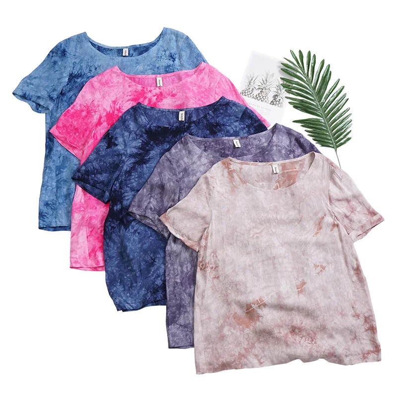 Loose Tie-dyed Cotton Women T-shirt Harajuku Short Sleeve O-neck Shirts Streetwear Tee Plus Size | Женская одежда