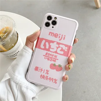

For iphone 11 Pro Max Precise hole Japanese Strawberry drink fashion soft phone case for iPhone 7 7plus 8 plus X XR XS MAX cover