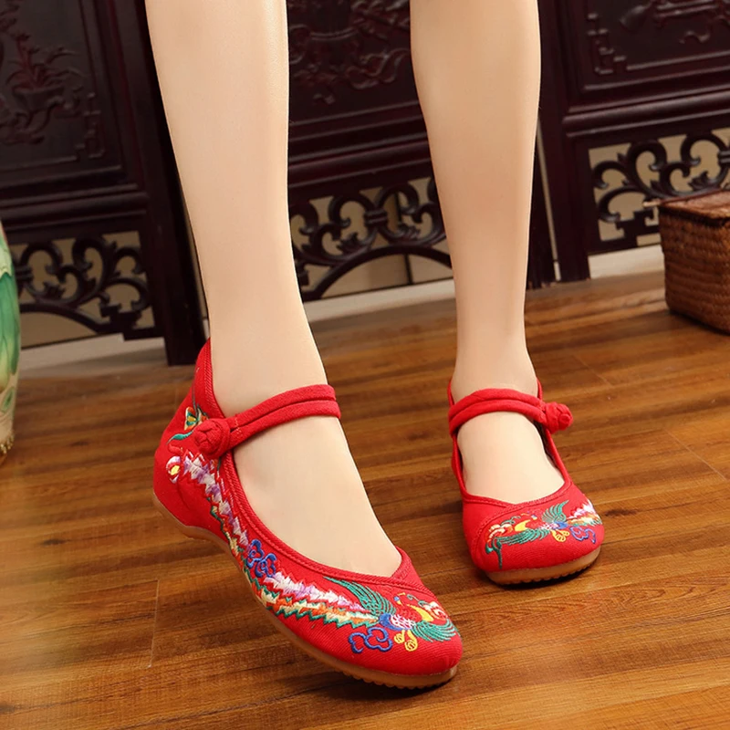 

Traditional Chinese Shoes Mary Jane Fabric FlatsWomen Embroidery Embroidered Old Peking Flower Canvas Casual Large Size shoes