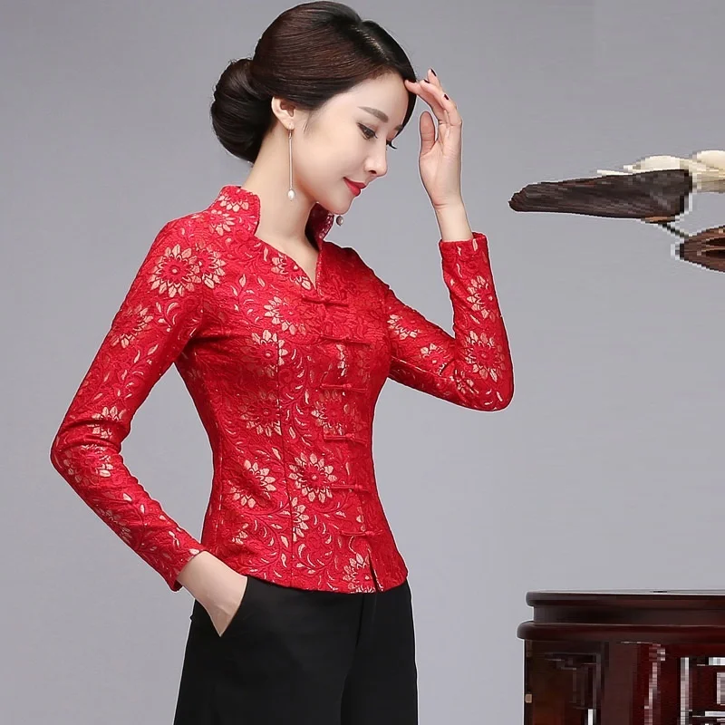 Традиционная китайская одежда для женщин Cheongsam Топ воротник-стойка Женские топы и блузки Восточная китайская одежда TA2085 - Цвет: 2
