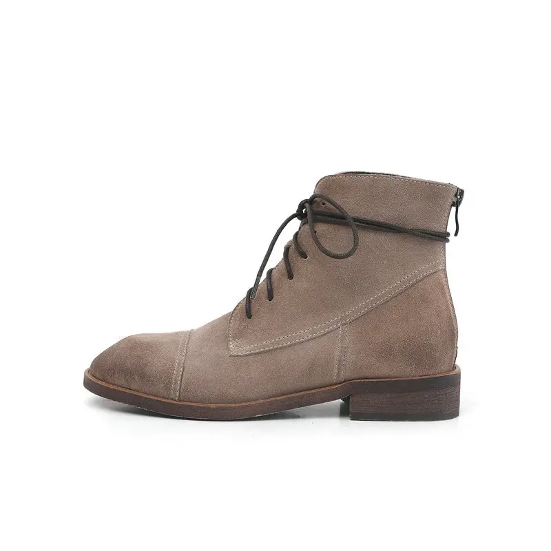 leather Motorcycle ankle Boots woman Corss-tied low heels Ladies casual Shoes Woman Genuine Leather Boots size 41 42 43 44