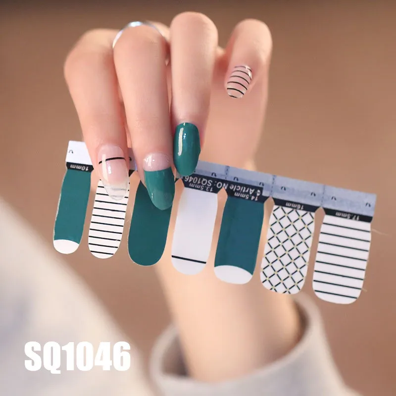 14 насадок для дизайна ногтей, полное покрытие, самоклеющиеся наклейки для полировки, фольга, наклейки, маникюр, мрамор, градиент, яркие цвета, серия SQ