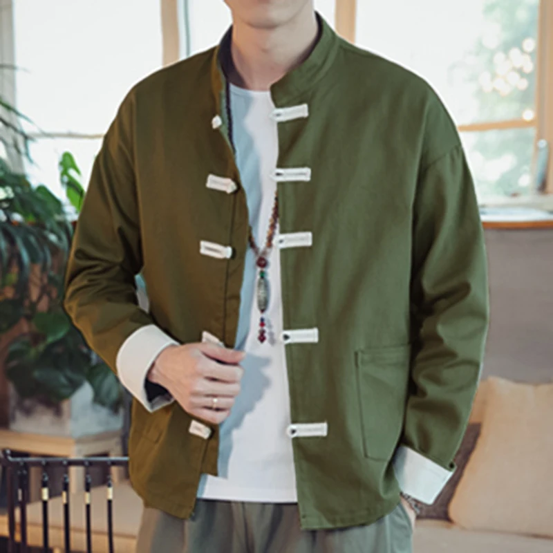 INCERUN Men Shirts Solid Casual Stand Collar Long Sleeve Button Streetwear Chinese Style Vintage Shirt Camisas Hombre S-3XL