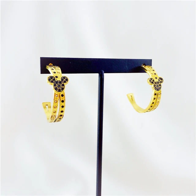 Cartoon Kawaii Mouse Earring Titanium Steel Earring Inlaid Crystal Fashion Trendy Women Jewelry Birthday Gift Gold