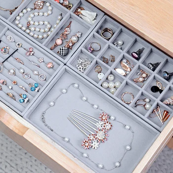 

4PCS/set Flannel Jewelry Storage Tray Drawer Flannel Tray Sorting Earring Necklace Ring Bracelet Display Rack