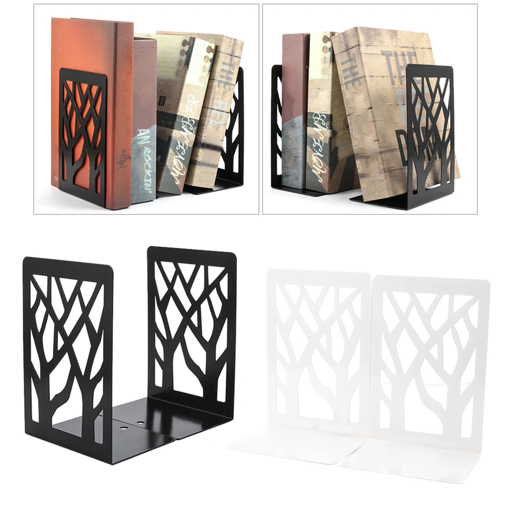 1Pair New Contemporary Mat Simple Metal Bookends Book Ends Pair Black
