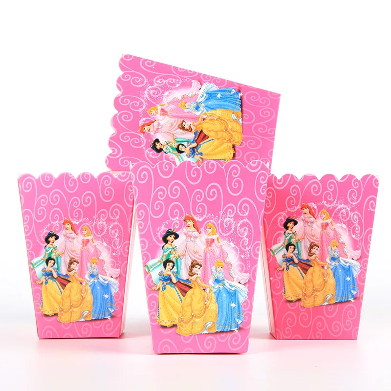 Розовый принцесса одноразовые столовые приборы блюдо чашки набор ребенок девочка день рождения фестиваль партия набор друзей домашний декор - Цвет: 6pcs Popcorn box