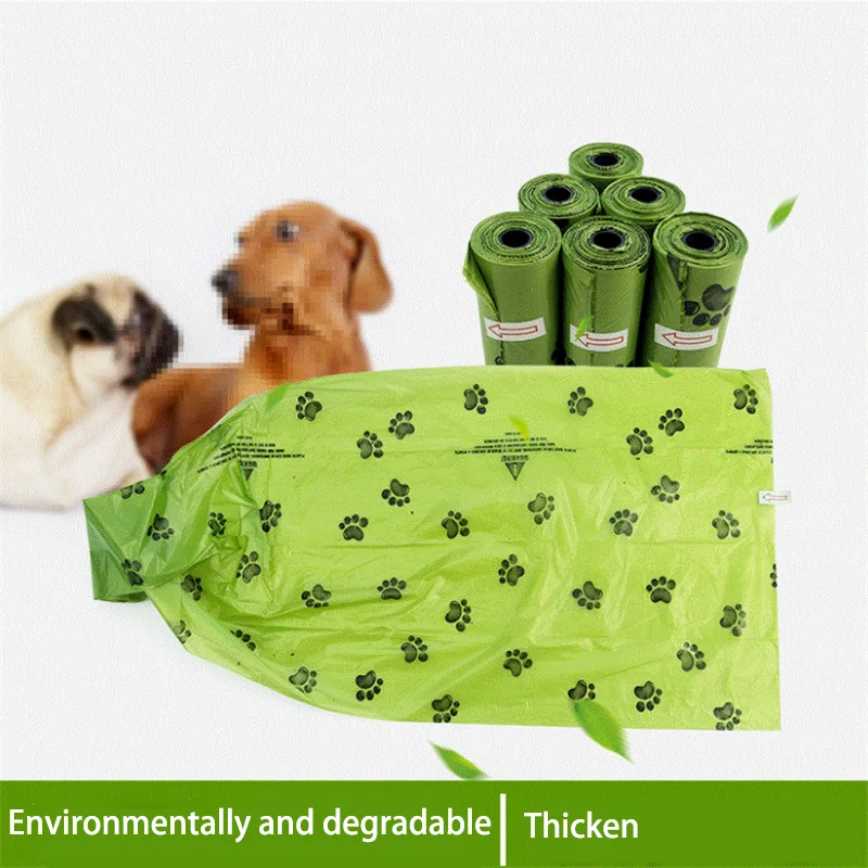 Bolsas de basura desechables de degradación de Bolsa para popó de perro, 5 rollos, para recoger desechos de gatos, para limpieza al aire libre
