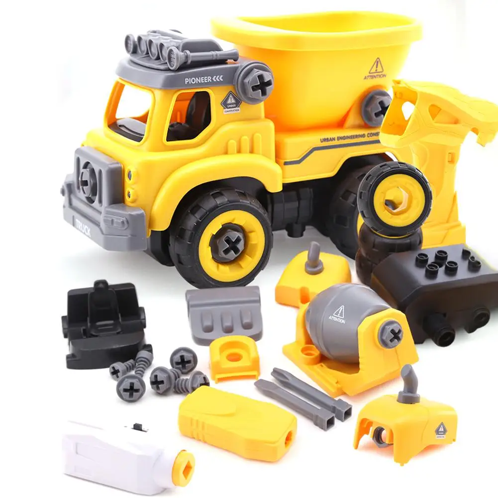 3 в 1 DIY грузовик самосвал кран экскаватор разбирать игрушки с электрической дрелью дистанционного управления Строительный грузовик игрушка для мальчиков