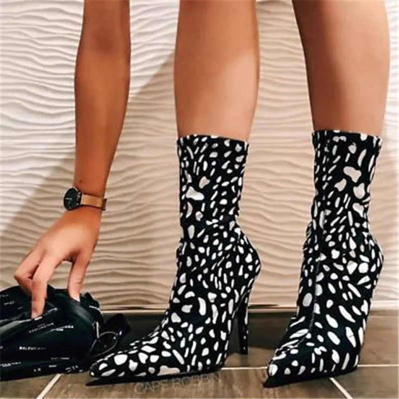 

Fashion Polka Dot Women Pointed Toe Zipper Booties Sexy 11.5cm High heels Ankle Boots Female Autumn Comfortable Chelsea Boots