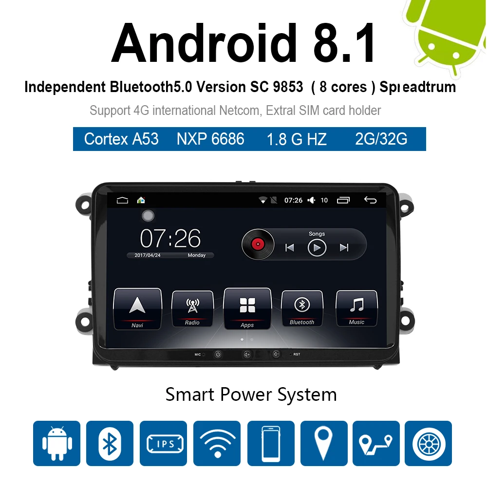 Cheap Car Multimedia player 1 Din Android 8.1 Car DVD For Volkswagen/Golf/Polo/Tiguan/Passat/CC/SEAT/leon/Skoda/EOS 9" 4G/64 1