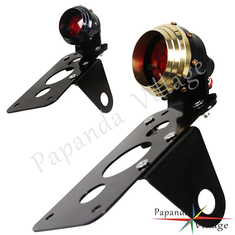 

New Motorcycle Side Mount License Plate Bracket Bobber Chopper 2" 12V LED Brake Stop Tail Light For Harley Sportster CB750 XS650