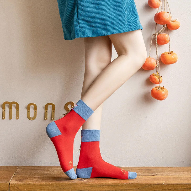 New Year Chinese cotton socks women men's red lucky funny socks ankle printing stockings new year home furnishing