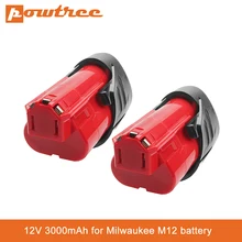 

Powtree 12V 3.0Ah Li-ion battery for Milwaukee M12 power tool XC 48-11-2440 48-11-2402 48-11-2411 48-11-2401 C12 B C12B M12 B6