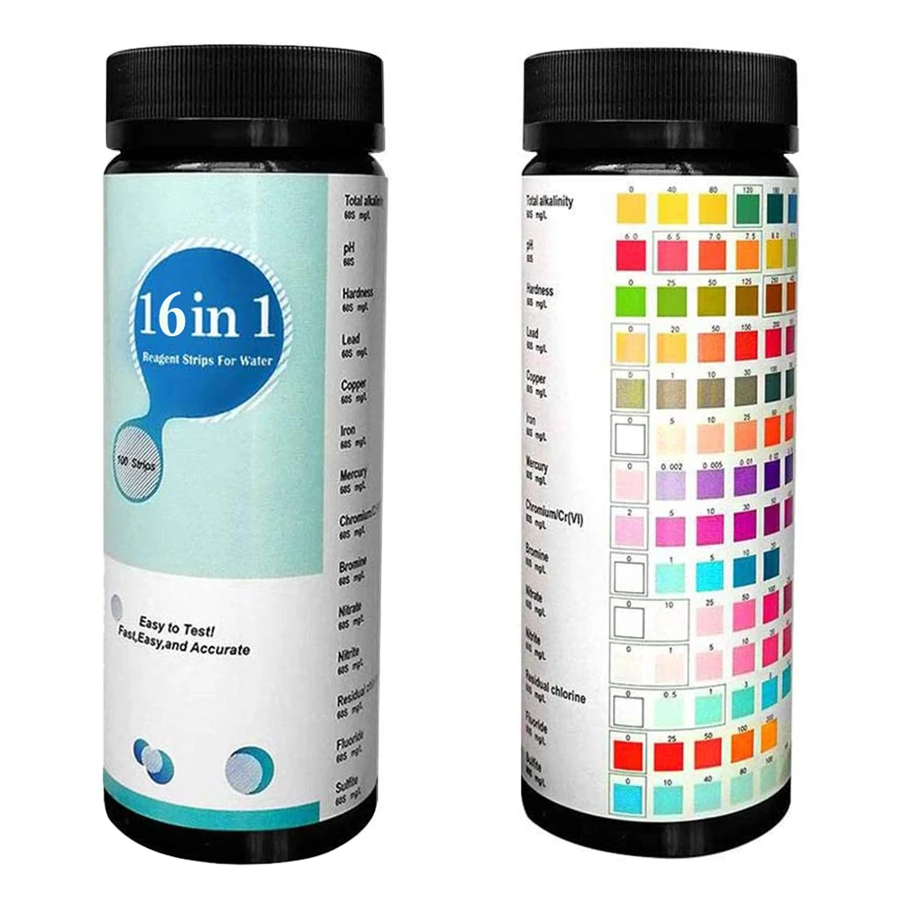 100Pcs 16 In 1 Pool PH Test Strip Drinking Water Quality Tester Residual Chlorine Value Meter Spa Test Paper Swimming Security