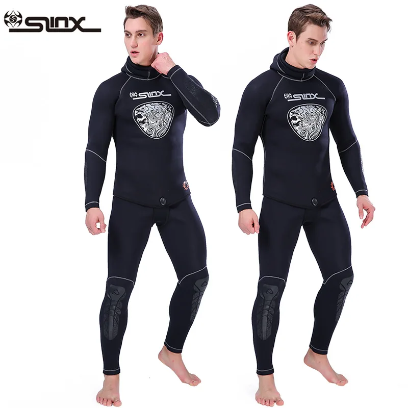 5mm Neoprene Wetsuit Men Two-Piece Diving Suit Pants Jacket Hooded Full Body Surf Spearfishing Wet Plus Size | Спорт и развлечения