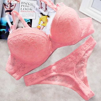 

Summer Women Lingerie Sexy Bra Set Lace Transparent Push Up Bralette Seamless Thong Panties Thin No Wire Underwear European Size