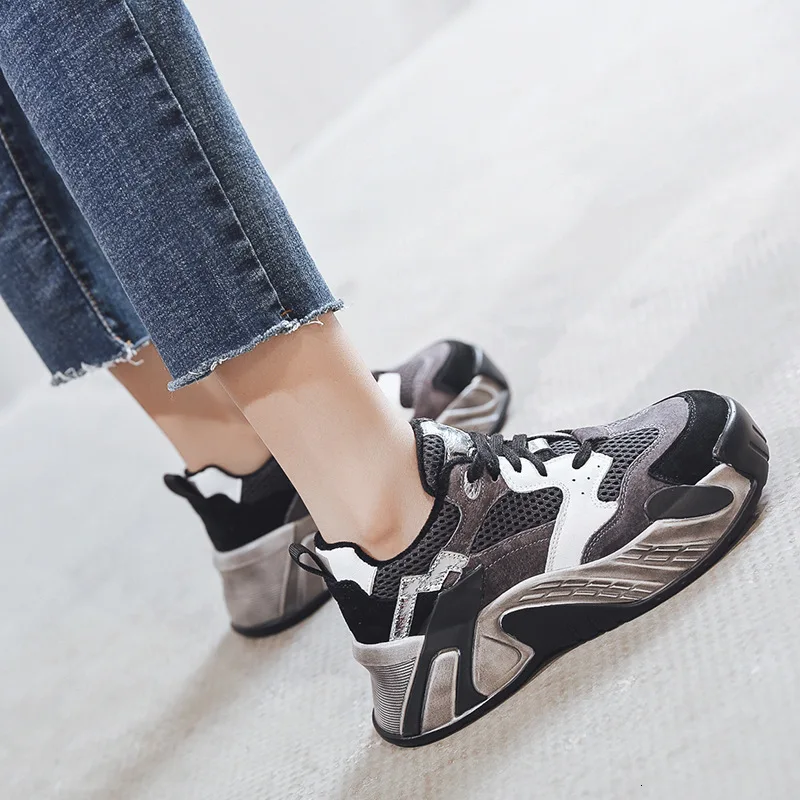 

2019 Genuine Leather Women's Shoes Flange Dad Shoe Woman Increase Down Increase Leisure Time Sneakers Zapatos De Mujer