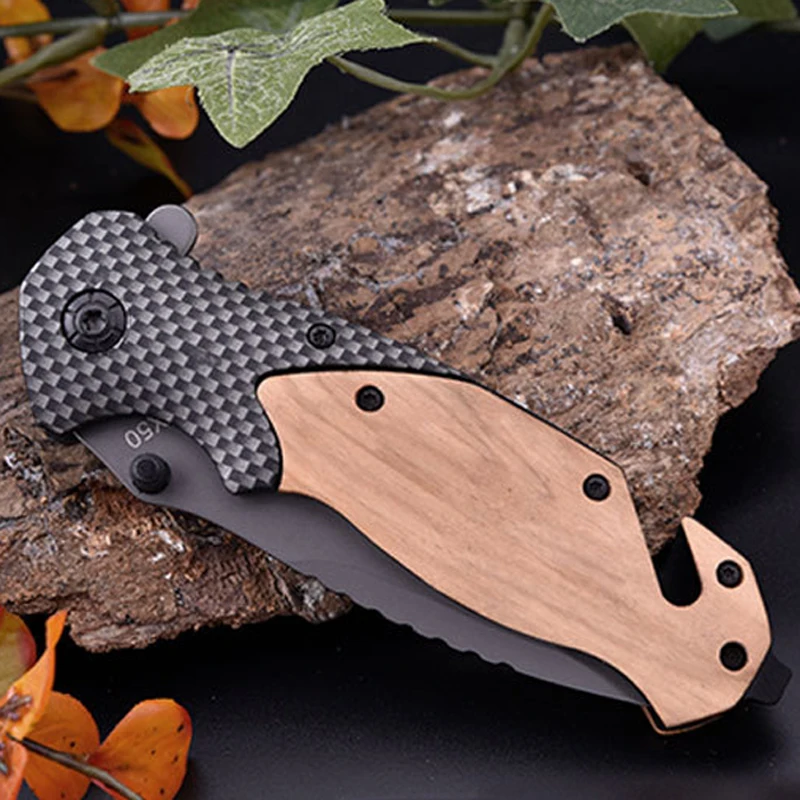 8.2'' Tactical folding knife carbon fiber+rosewood Folding knife Tactical hunting knife camping survival hunting Knives+ Box