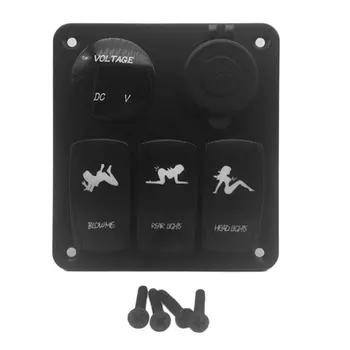 

Marine/Boat Car Combination Switch Panel 3 Gang with Cigarette Socket and Dual USB Slot Blue LED light On/Off Rocker Switch