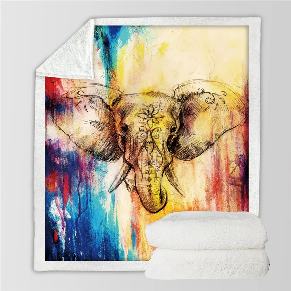 BeddingOutlet акварельное одеяло со слоном из микрофибры Красочные Плюшевые Шерпа флис плед на кровать Бохо постельные принадлежности Манта - Цвет: Colorful